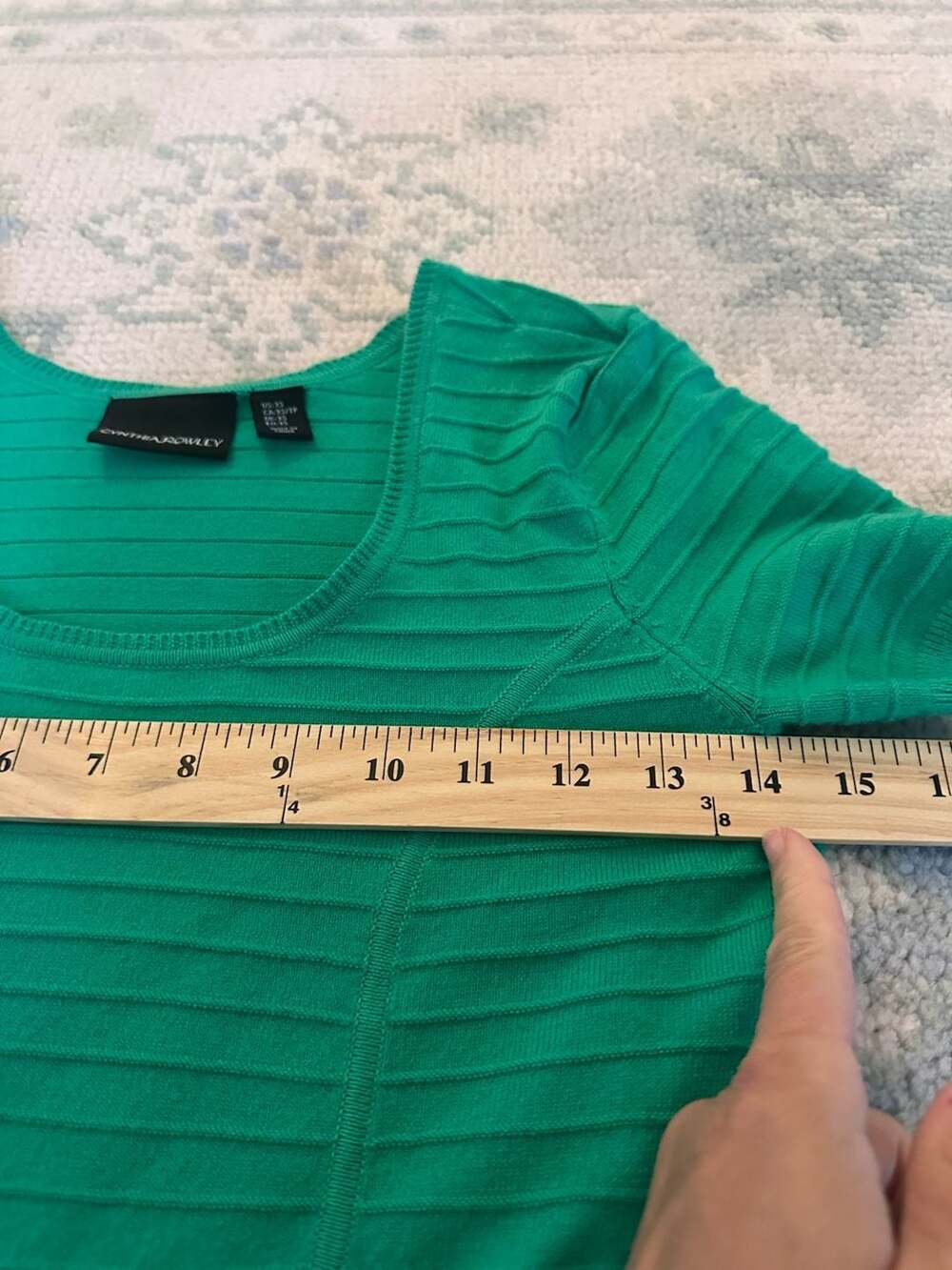 XS Cynthia Rowley Green Ribbed Knit Fit-and-Flare  Mini Dress - Picture 4 of 7